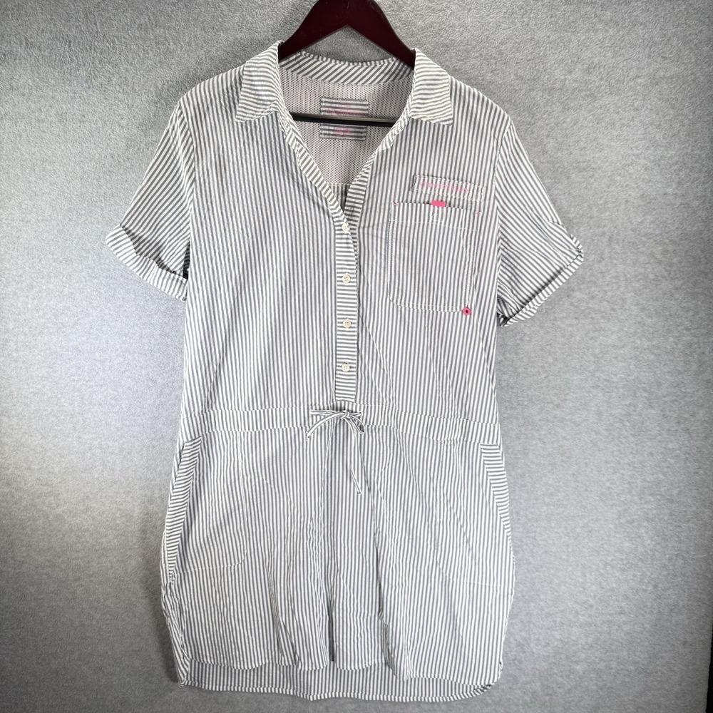 Vineyard Vines Performance Seersucker Harbor Romper Deep Bay Striped Sz 12 Light